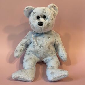 Ty Beanie Babies 2002 Flaky the Blue Bear with Silver Snowflakes Excellent Used…